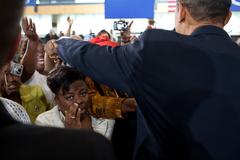 President Barack Obama greeting audience members after town hall meeting at University of New Orleans in 2009