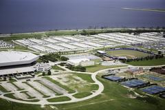 University of New Orleans campus one year after Hurricane Katrina showing hundreds of FEMA trailers housing displaced residents