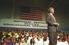 President William J. Clinton delivering a speech on educational opportunities at University of New Orleans Health and Physical Education Center