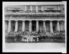 Group portrait of orphans and directors at Old Palace and Zappeion orphanages in Athens, Greece