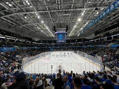 VTB Arena in Moscow illuminated at night