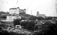 Panoramic view of Uppsala University Hospital, Uppsala Castle and Uppsala Cathedral from the south, Sweden before 1870