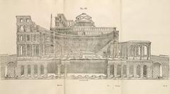Isometric exploded view of the Roman Theatre of Verona showing main facade, cavea, scenic terraces and hilltop temple