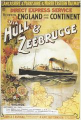 Vintage postcard poster of 1907 ferry service between Hull and Zeebrugge
