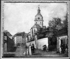 Exterior of Saint Jacob's Church (Jakobs kyrka) viewed from the east, based on an oil painting from the 1790s