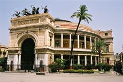 Exterior view of Teatro Politeama in Palermo with the quadriga sculpture by Mario Rutelli and Benedetto Civiletti