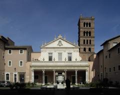 Santa Cecilia Church in Rome with ornate facade and statues