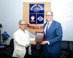 Ambassador Peter Haas delivering opening remarks at Projonmo Wave outreach event at University of Dhaka on June 2, 2022