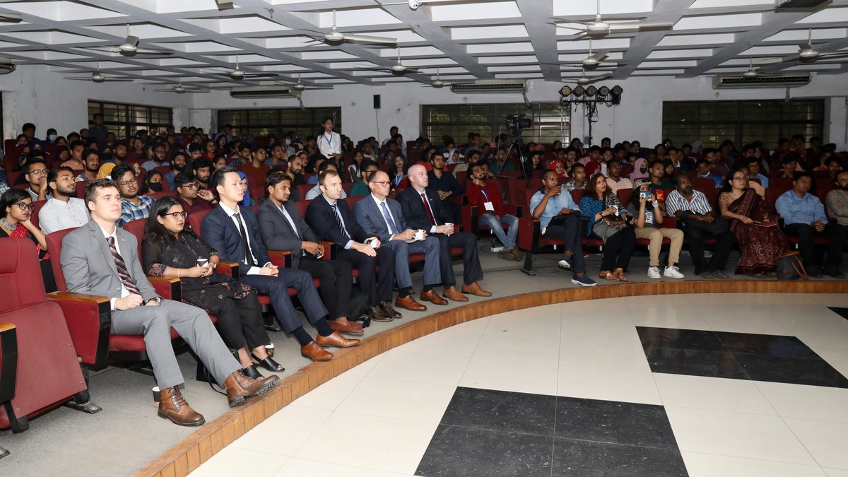 Ambassador Peter Haas delivering opening remarks at Projonmo Wave outreach event at University of Dhaka on June 2, 2022