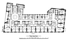 Typical floor plan of a suite at the Ritz Hotel London with labeled rooms