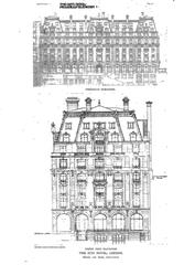 Elevation illustrations of the Ritz Hotel in London from Piccadilly and Green Park sides
