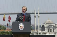 U.S. President George W. Bush speaking at Galatasaray University in Istanbul