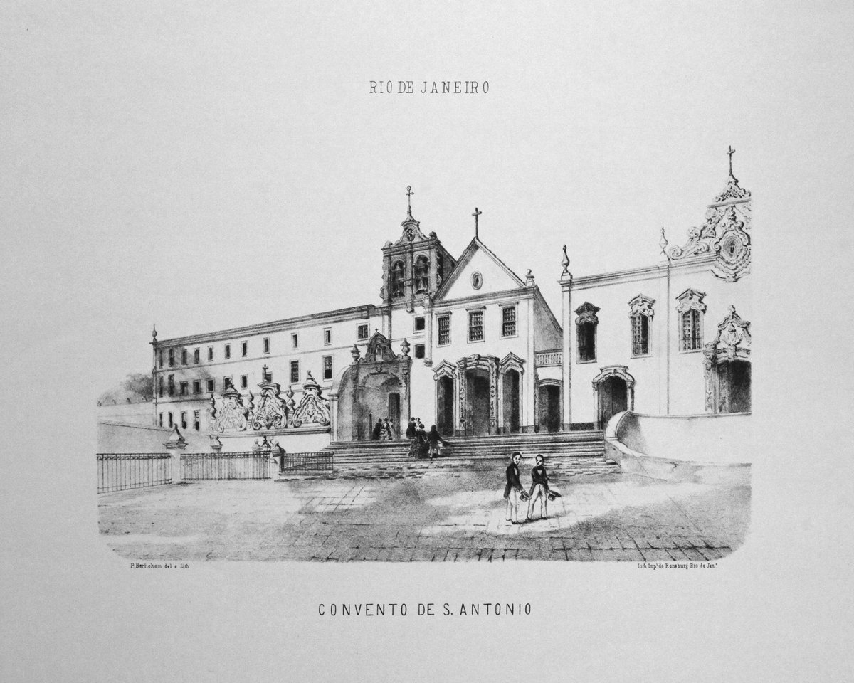 Historical illustration of Convento de Santo Antônio do Largo da Carioca in Rio de Janeiro by P. G. Bertichem from 1856