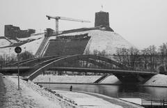 Vilnius Castle mound under construction in December 2017 on a cold, dull day