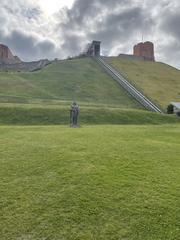 View of Gediminas Tower and Vilnius funicular on Gediminas Hill from Old Arsenal