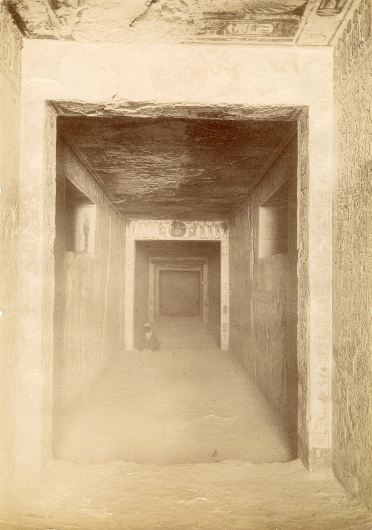 Interior corridor of tomb KV6 in the Valley of the Kings built by Pharaoh Ramesses IX showing ancient wall paintings