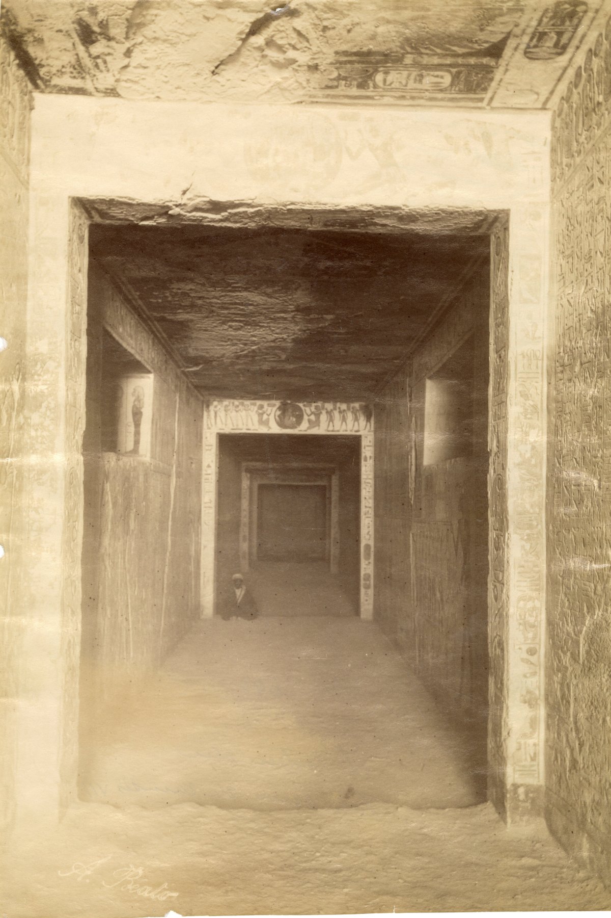 Interior view of the corridor in tomb KV6 built by Pharaoh Ramesses IX with ancient Egyptian wall paintings