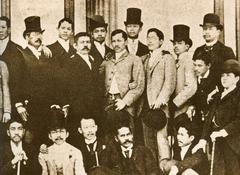 José Rizal and Marcelo del Pilar in a group portrait in Madrid, Spain