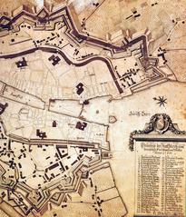 Historical map of Zurich showing fortifications and remains of Stadelhoferbastion and Stadelhoferdamm in Seefeld
