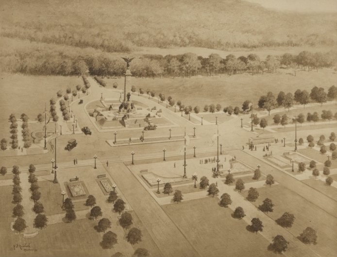 1913 illustration of Cartier Memorial in Montreal