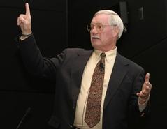 Former Air Force Colonel speaking to students at Texas A&M University's George Bush Presidential Library and Museum Orientation Theater