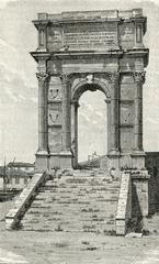 Arco di Traiano in Ancona depicted in a woodcut style
