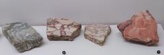 Samples of marble types used in Lyon theaters including Breccia Sciros from Greece and Portasanta marble from Chios