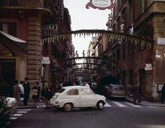 Christmas decorations in Via Frattina, Rome, 1965