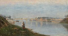 View of the Seine River at Quai de Bercy with moored boats and city buildings under a clear sky
