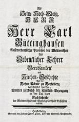 Title page of congratulatory poem for Carl Büttinghausen's appointment as professor at University of Heidelberg, 1760