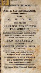 Cover page of the 1792 theological dissertation by priest Karl Klein at Heidelberg University