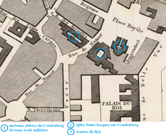 Ancienne abbaye et église du Coudenberg en 1837 dessin