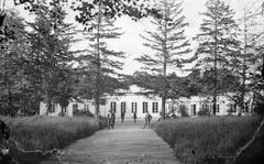 Östgöta Nation first nation house and greenhouse in Linnaean garden, Uppsala, Sweden, before 1885