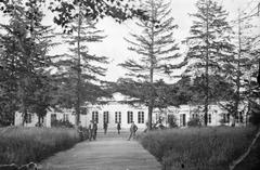 Historical Östgöta Nation first house with Linnaean garden greenhouse in Uppsala before 1885