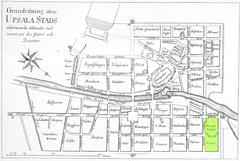 1770 map of Uppsala highlighting Linné Garden location