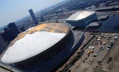 Damaged roof of the Superdome in New Orleans after Hurricane Katrina