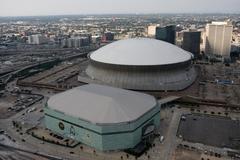 Aerial view of the rebuilt Super Dome in downtown New Orleans, Louisiana