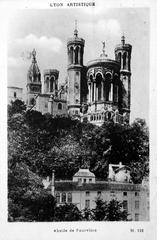 Vintage postcard of Lyon Fourvière in 1932 showing cityscape and historic buildings