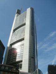 Commerzbank Tower in Frankfurt with clear blue sky