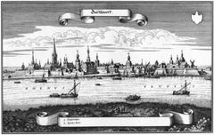 Historic copperplate engraving of Düsseldorf city viewed from the west by Matthäus Merian the Elder, 1640