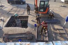 Construction work at Kasematten near the northern corner of the underpass to Alten Hafen in Düsseldorf in February 2025