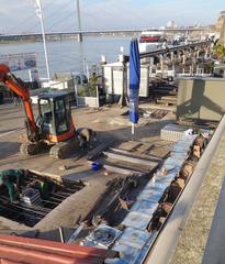 Construction work at Kasematten near the northern corner of the underpass to the Old Harbor, Düsseldorf in February 2025