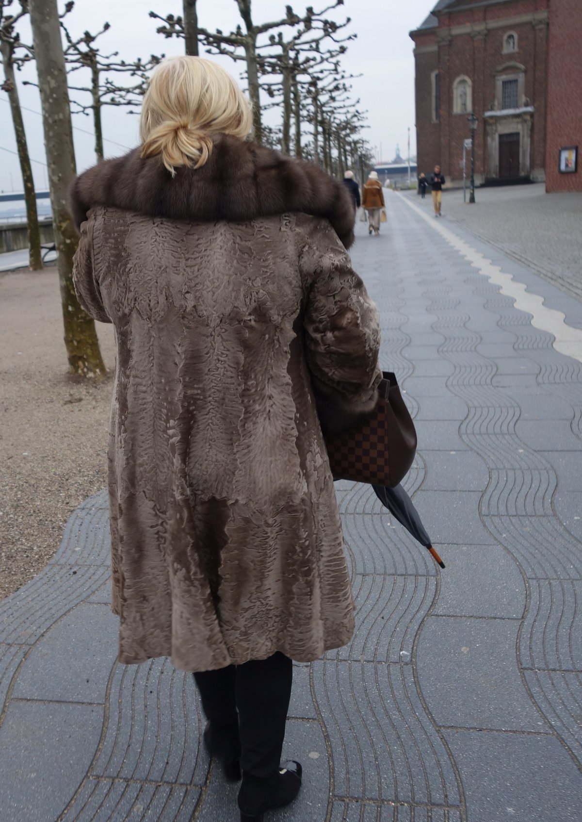 Brown broadtail coat with sable fur trim