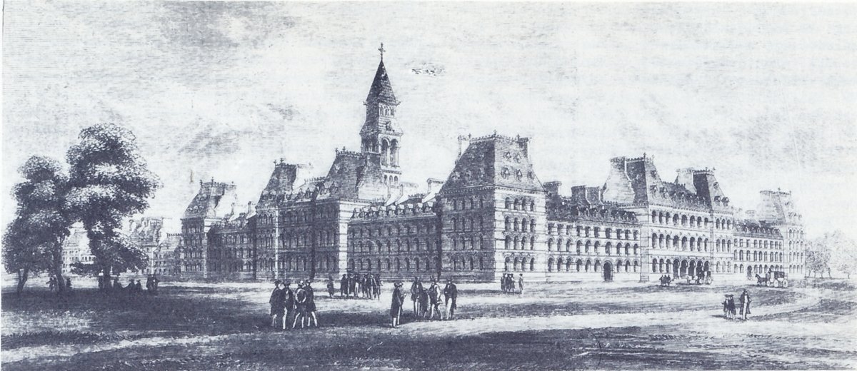 Architectural design drawing of the Catholic University of Ireland building by J. J. McCarthy