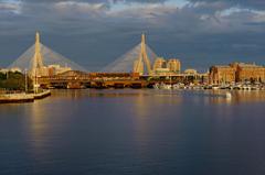 Beautiful Boston city skyline with skyscrapers and clear blue sky
