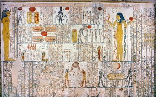 Detailed depiction of the fifth division from the Book of Caverns on the right wall of chamber E in the tomb of Ramses V or VI (KV9)