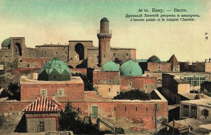 Palace of the Shirvanshahs in Baku historic black and white postcard from 1870-1876
