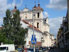 Dominikonu Street in Vilnius Lithuania with historic buildings