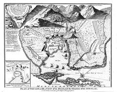 Map of the Siege of Toulon 1707 showing troop movements and strategic positions