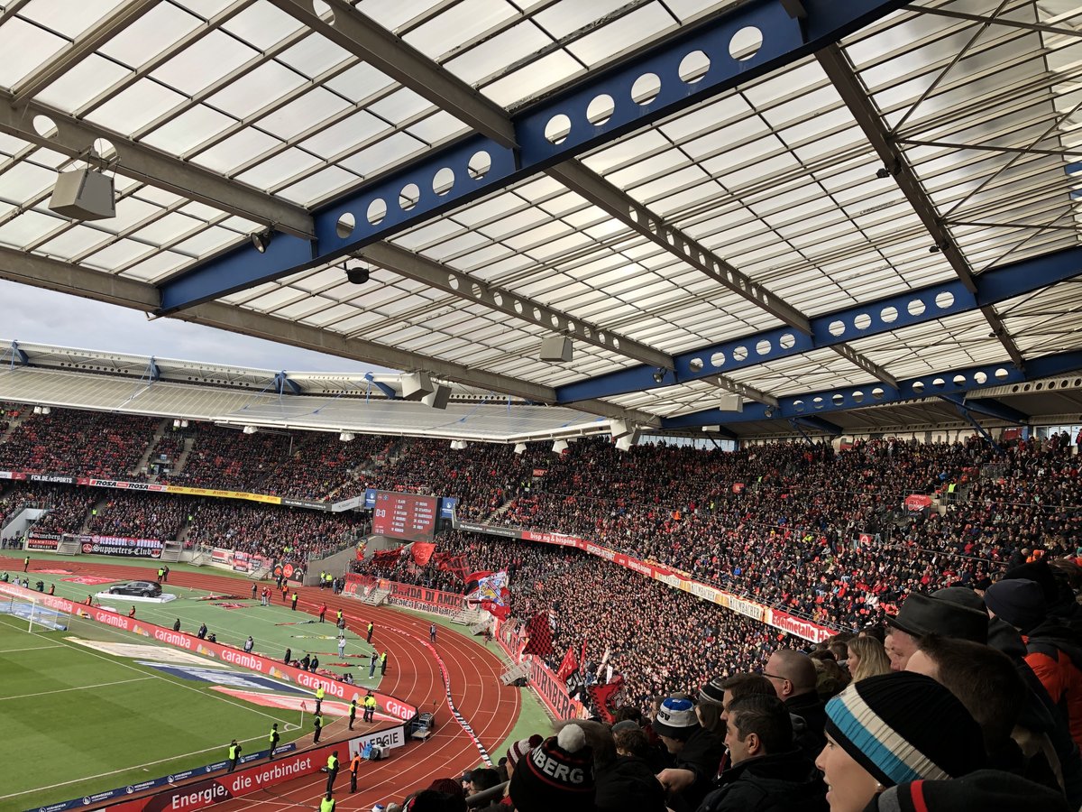 Nordkurve section of Max-Morlock-Stadion in Nuremberg filled with fans on December 16, 2023
